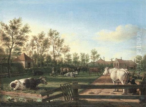 Cattle In An Enclosed Pasture Oil Painting by Paulus Constantin La Fargue