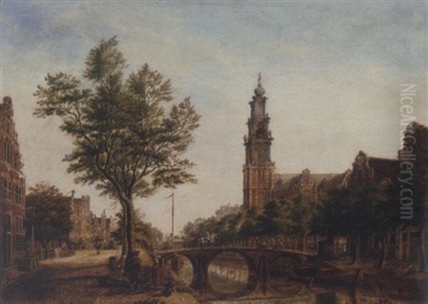 The Westerkerk, Amsterdam, Seen From The Prinsengracht By The Rozengracht Oil Painting by Paulus Constantin La Fargue