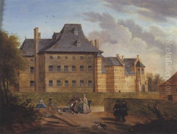 Elegants Personnages Dans Un Jardin Devant Un Manoir Oil Painting by Paulus Constantin La Fargue