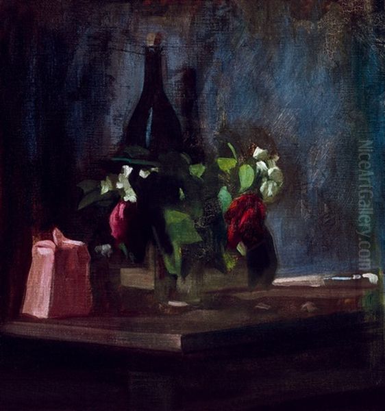 Flowers In Vase (roses) Oil Painting by Istvan Farkas