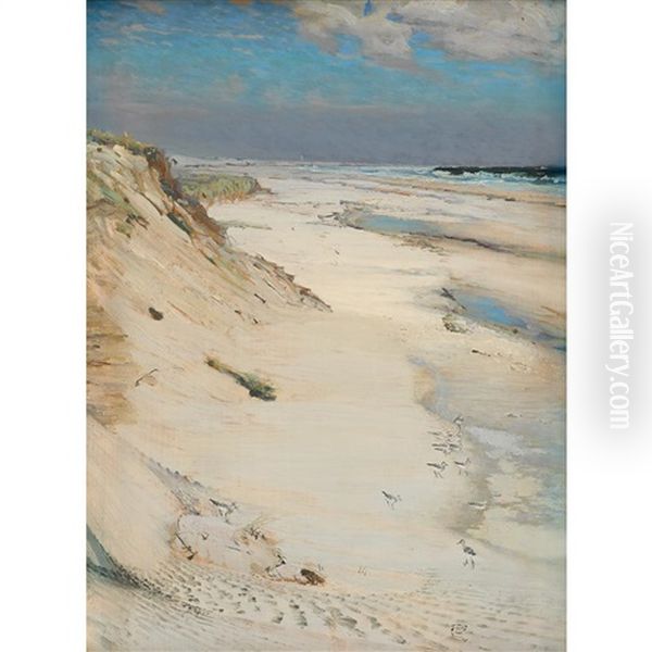 Low Tide With Starlings Oil Painting by Richard Blossom Farley