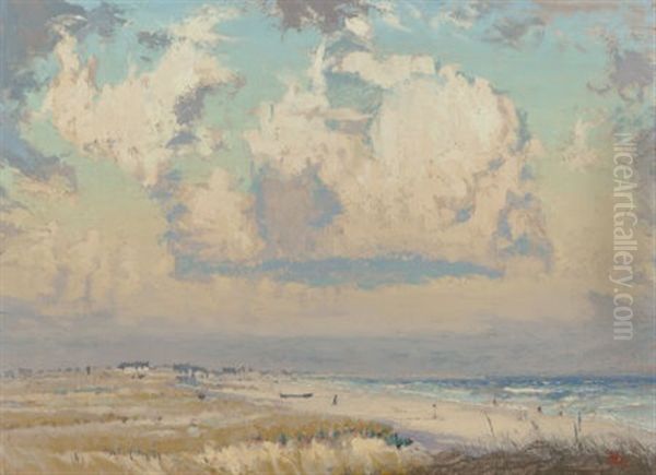 Afternoon Beach Scene Oil Painting by Richard Blossom Farley