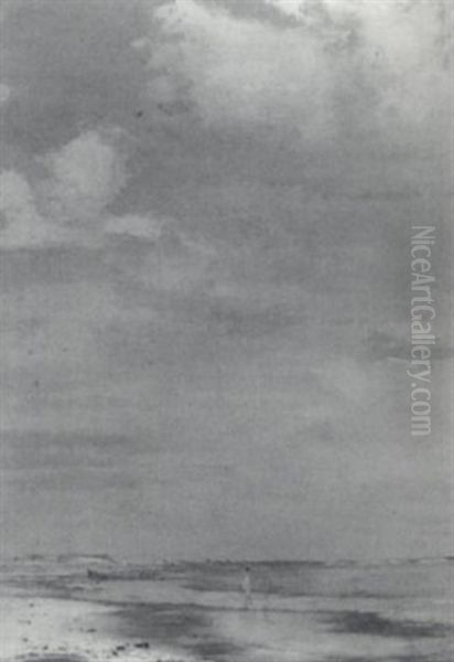 Woman And Child On The Beach Oil Painting by Richard Blossom Farley