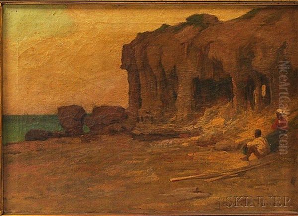 Couple Seated By A Seaside Cliffs Or Grotto Oil Painting by Herbert Cyrus Farnum