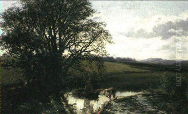 Meadow Scene At Carrie Bridge Near Blairgowrie Oil Painting by David Farquharson