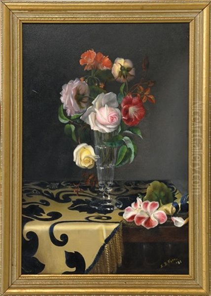 Still Life Of Roses Oil Painting by Ellen Frances Farr