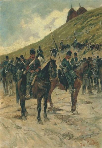 Sosta Di Lancieri (lancers At Rest) Oil Painting by Giovanni Fattori