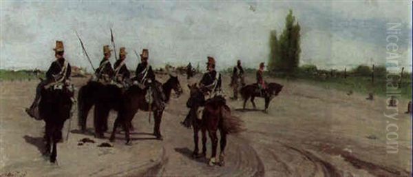 Pattuglia Di Lancieri Oil Painting by Giovanni Fattori