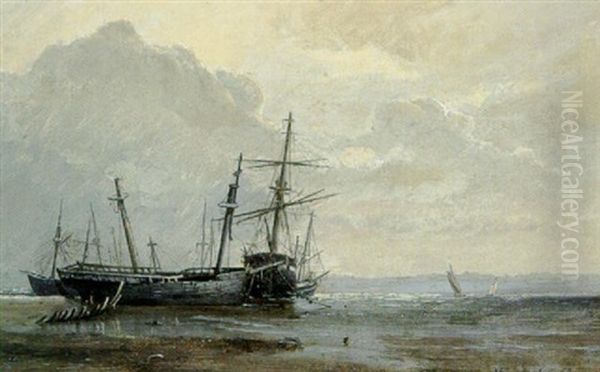 Skibsvrag I Strandkanten Oil Painting by Viggo Fauerholdt