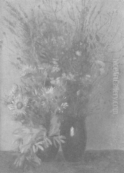 Zwei Vasen Mit Sommerblumen Und Disteln Oil Painting by Amandus Faure