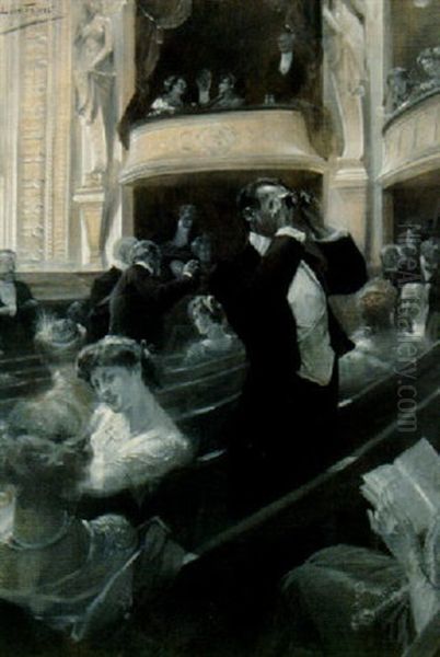 Au Theatre Oil Painting by Jean Joseph Leon Fauret