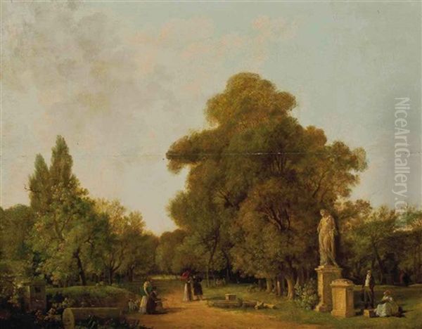 Dessinateur Et Personnages Elegants Dans Un Parc Oil Painting by Charles-Simon Favart