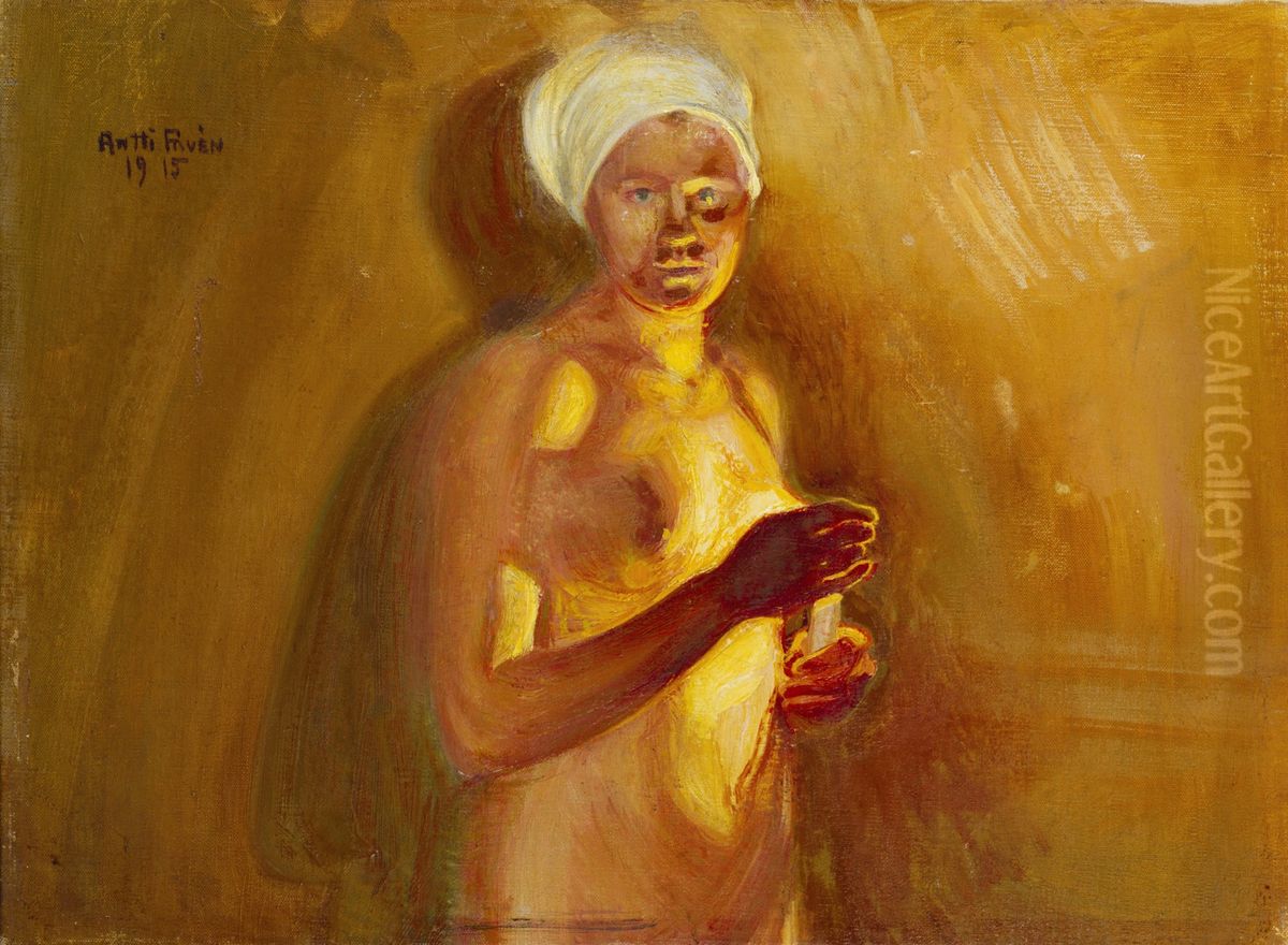 Kynttilan Valossa Oil Painting by Antti Faven
