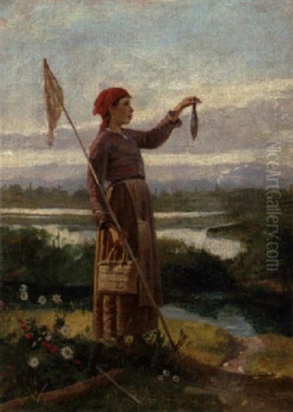 Ung Pige, Der Har Fanget En Fisk Oil Painting by Andrea Favero