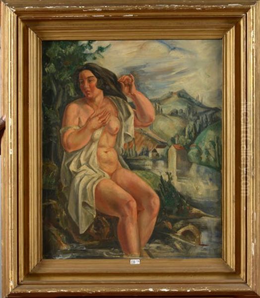 Baigneuse Au Bord De L'eau Oil Painting by Andre Favory