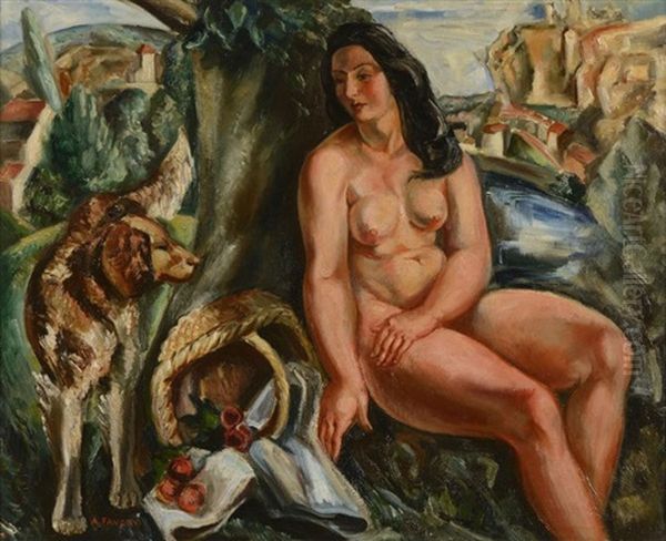 Femme Nue Au Panier Oil Painting by Andre Favory
