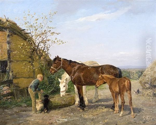 At The Horse Watering Place Oil Painting by Ludwig Benno Fay