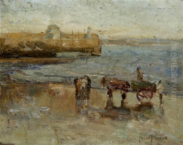 The Harbour At St. Ives (+ Portrait Of A Boy, Verso) Oil Painting by Hilda Fearon