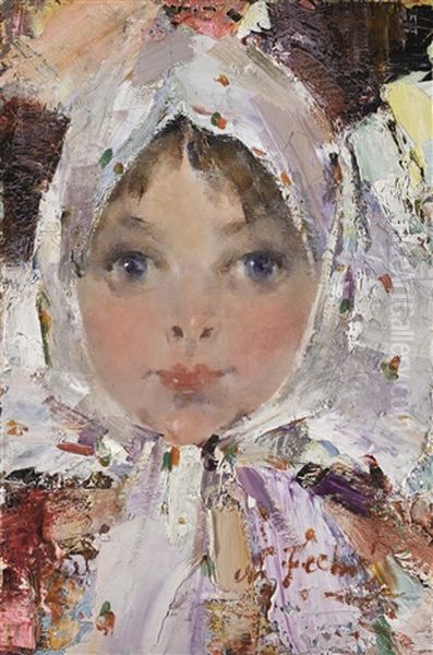 Russian Girl In Headscarf Oil Painting by Nicolai Ivanovich Fechin