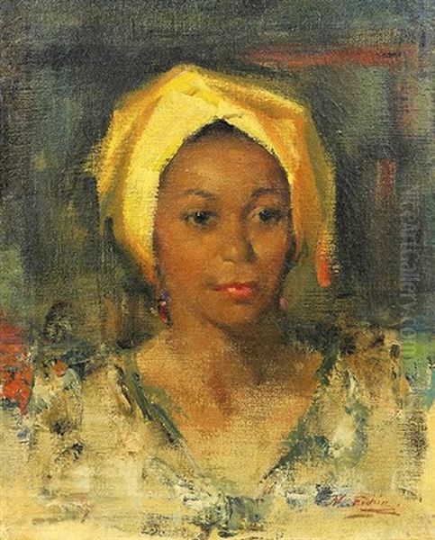 Portrait A Woman With Yellow Head Wrap Oil Painting by Nicolai Ivanovich Fechin