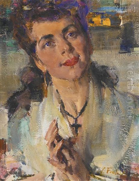 Portrait Of A Young Woman Oil Painting by Nicolai Ivanovich Fechin