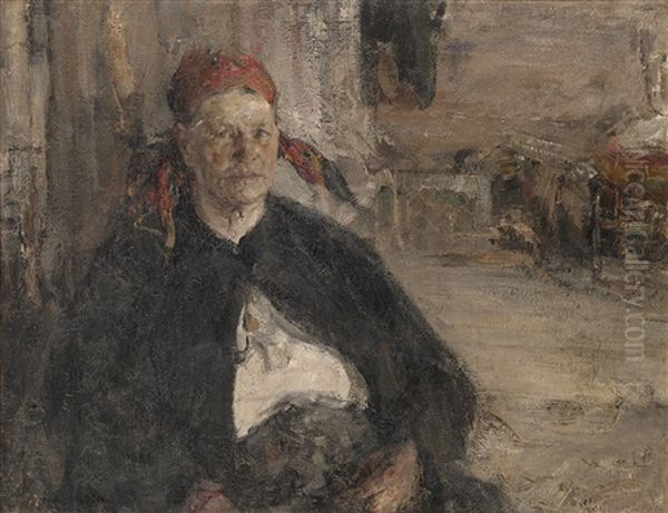 Peasant Woman Sitting On A Trunk Oil Painting by Nicolai Ivanovich Fechin