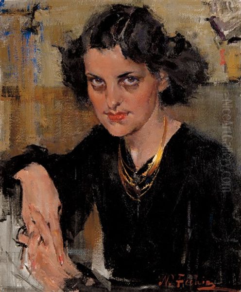 Lady In Black Oil Painting by Nicolai Ivanovich Fechin