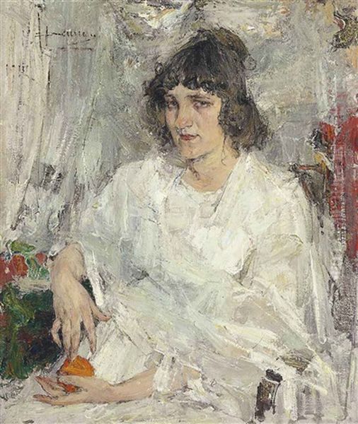 Portrait Of Mademoiselle Kitaeva Oil Painting by Nicolai Ivanovich Fechin