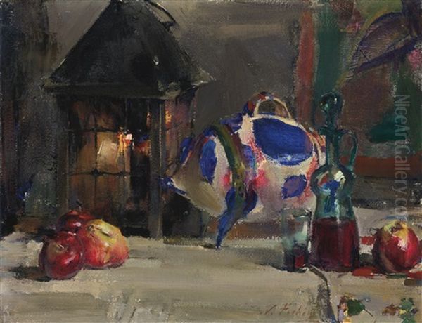 Still Life With Mexican Pottery Pig Oil Painting by Nicolai Ivanovich Fechin