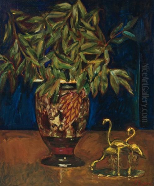 Still Life With Plant And Sculpture Oil Painting by Nicolai Ivanovich Fechin