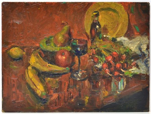 Still Life With Fruit And Gold Plate Oil Painting by Nicolai Ivanovich Fechin