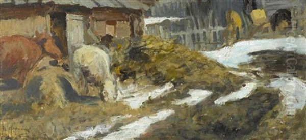 Altschnee Vor Bauernhof Oil Painting by Nicolai Ivanovich Fechin