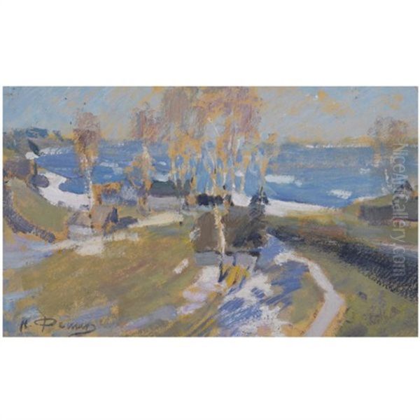 Lakeside Birch Trees Oil Painting by Nicolai Ivanovich Fechin