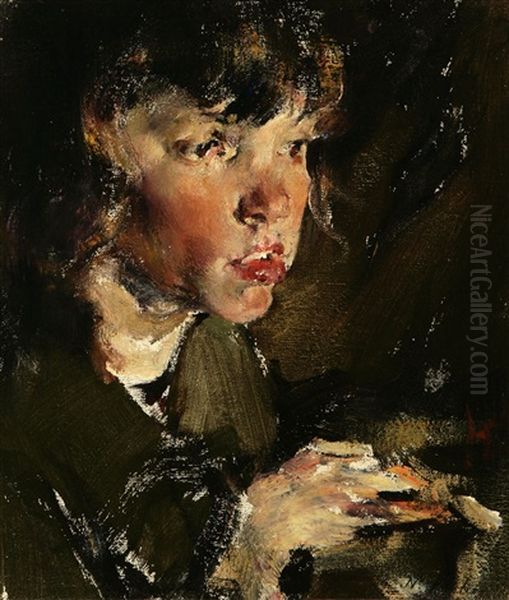 Boy, Portrait Of A Young Boy In Three Quarter Profile Oil Painting by Nicolai Ivanovich Fechin