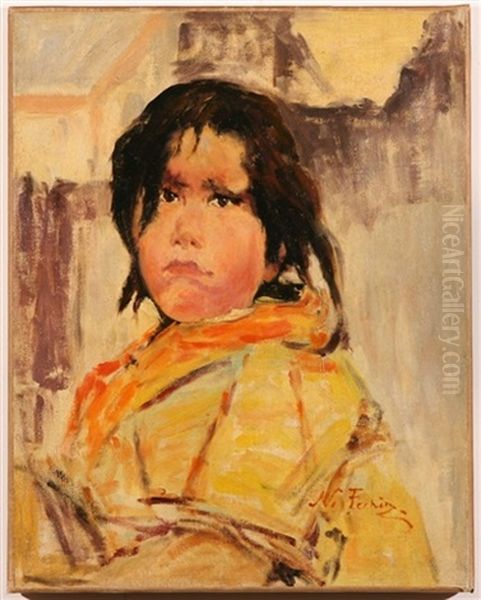 Young Indian Child Oil Painting by Nicolai Ivanovich Fechin