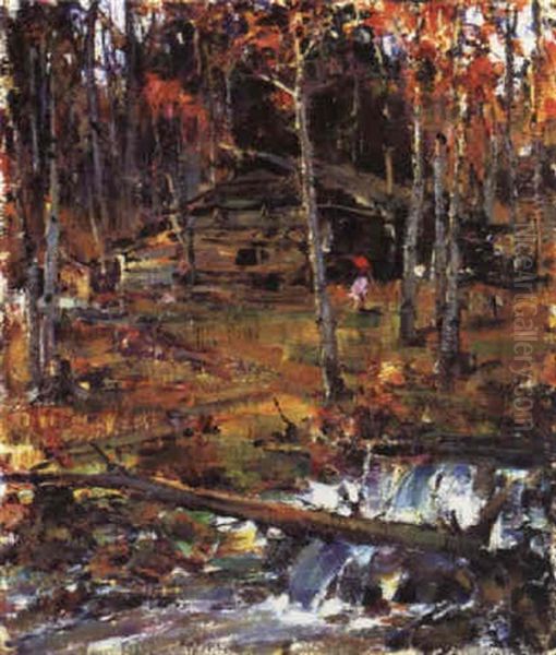Cabin In Wooded Area Oil Painting by Nicolai Ivanovich Fechin