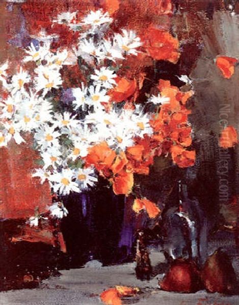 Daisies And Poppies Oil Painting by Nicolai Ivanovich Fechin