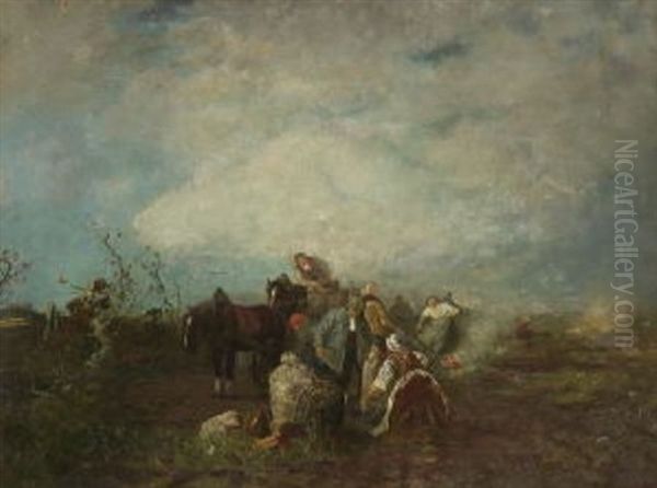 Kartoffelfeuer Oil Painting by Otto Fedder