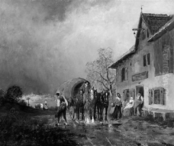 Planwangen Vor Einem Bayerischen Landgasthaus Oil Painting by Otto Fedder