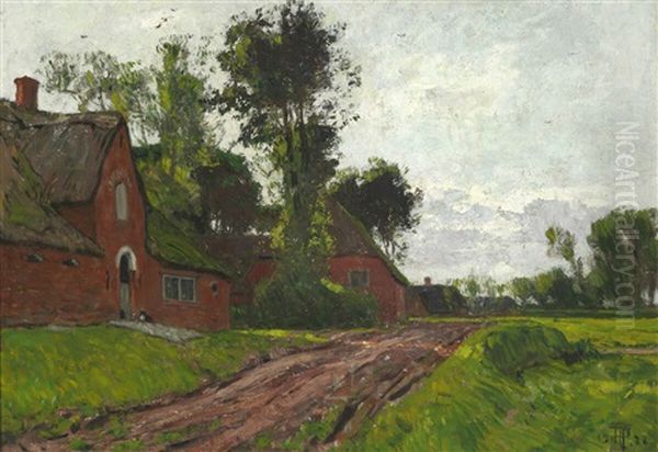 A Road By A Frisian Farm Oil Painting by Hans Peter Feddersen the Younger