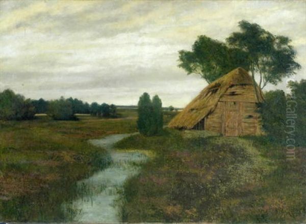 Heidelandschaft Mit Holzhutte Am Bachlauf Oil Painting by C.C. Feddersen