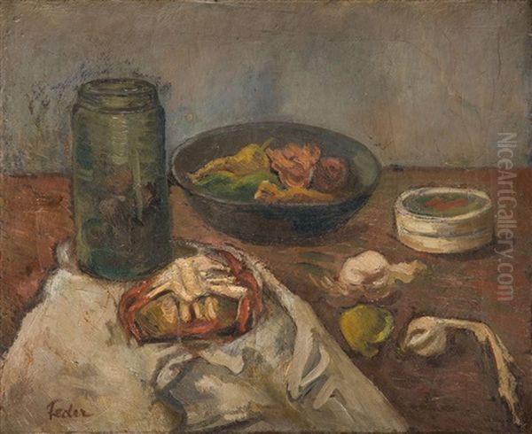 Still Life With Jar And Fruits Oil Painting by Adolphe Feder