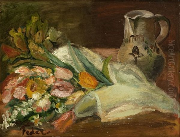 Still Life With Cut Flowers Oil Painting by Adolphe Feder