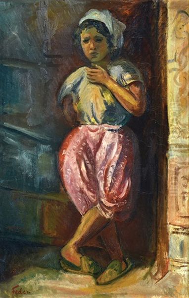 Girl Oil Painting by Adolphe Feder