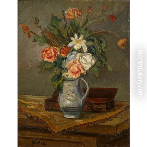 Still Life With Flowers Oil Painting by Adolphe Feder
