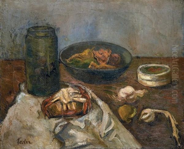 Nature Morte Au Bocal Et Plateau De Fruits Oil Painting by Adolphe Feder