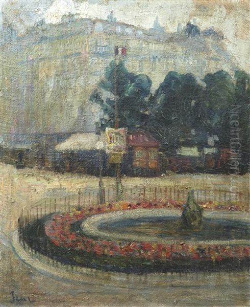 Le Bassin Souffot, Place Edmond Rostand Oil Painting by Adolphe Feder