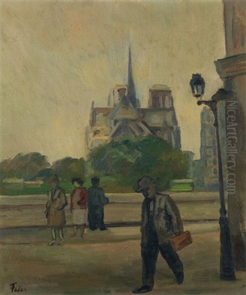 Les Quais De Notre Dame Oil Painting by Adolphe Feder