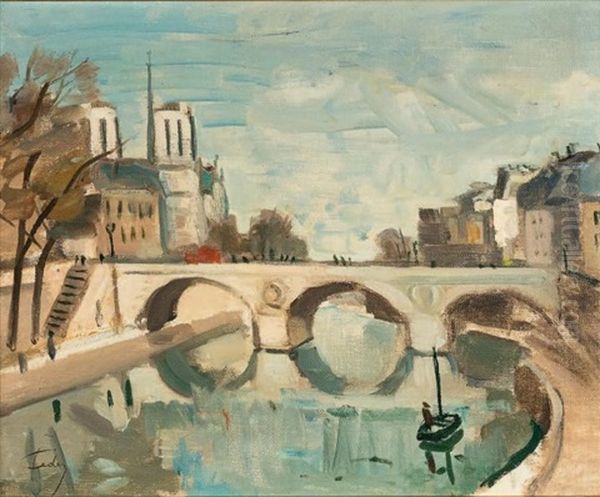 Notre Dame Oil Painting by Adolphe Feder