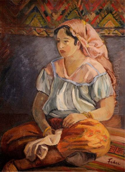 Portrait Of A Turkish Woman Oil Painting by Adolphe Feder